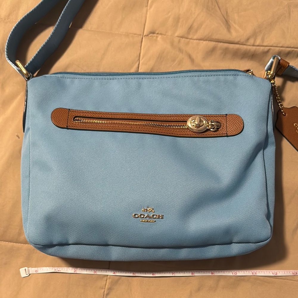 Coach Blue and Tan Crossbody Bag with Adjustable Strap